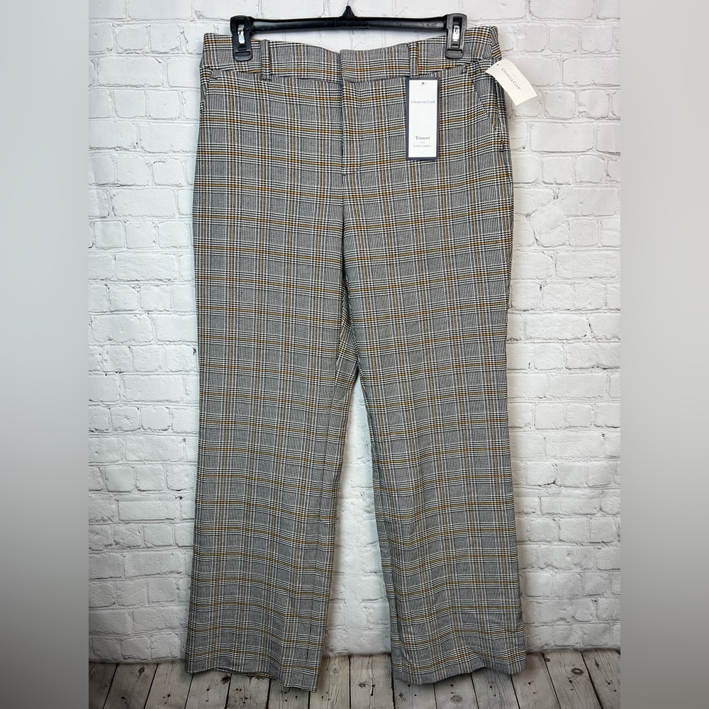 Charter Club Houndstooth Plaid Trouser Tummy Slimming Pants Size 12 - Picture 1 of 6